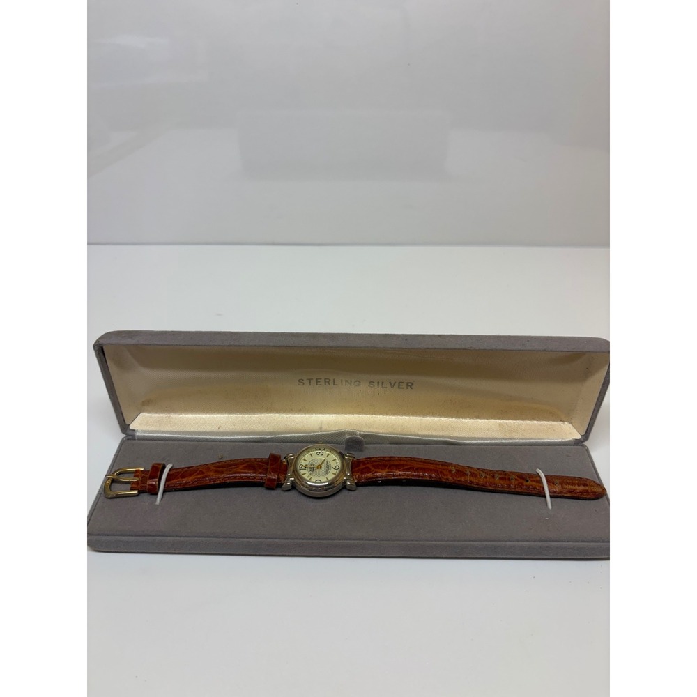 Kathy Ireland K1648 Brown Leather Strap Watch Silver Tone Case Cream Dial